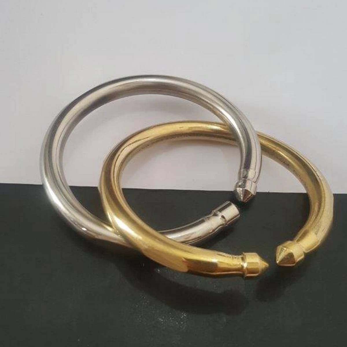 Pack Of 2 Golden & Silver Men Steel (Karra) Bangles