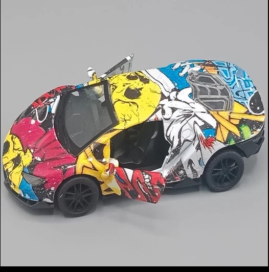 Printed Multicolor Matte Finished Alloy Pull Back Model Toy Car (3621E)