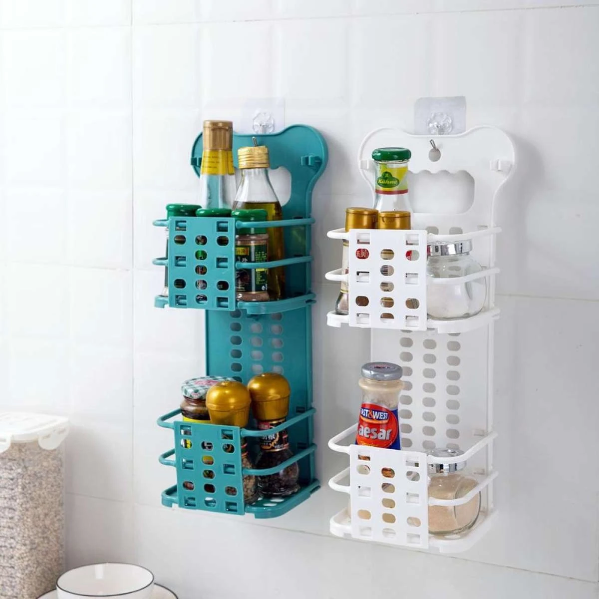 Adhesive Wall Mounted Space Saving Folding Bathroom and Kitchen Storage Basket - Multi