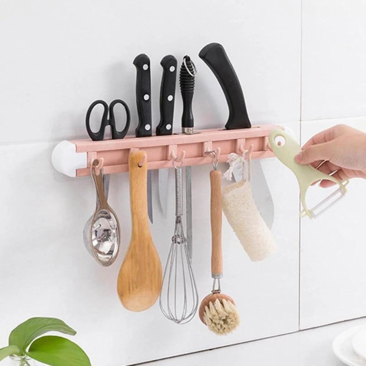 Self Adhesive 6 Wall Hooks Rack Plastic Bathroom Door Hooks Rack Kitchen