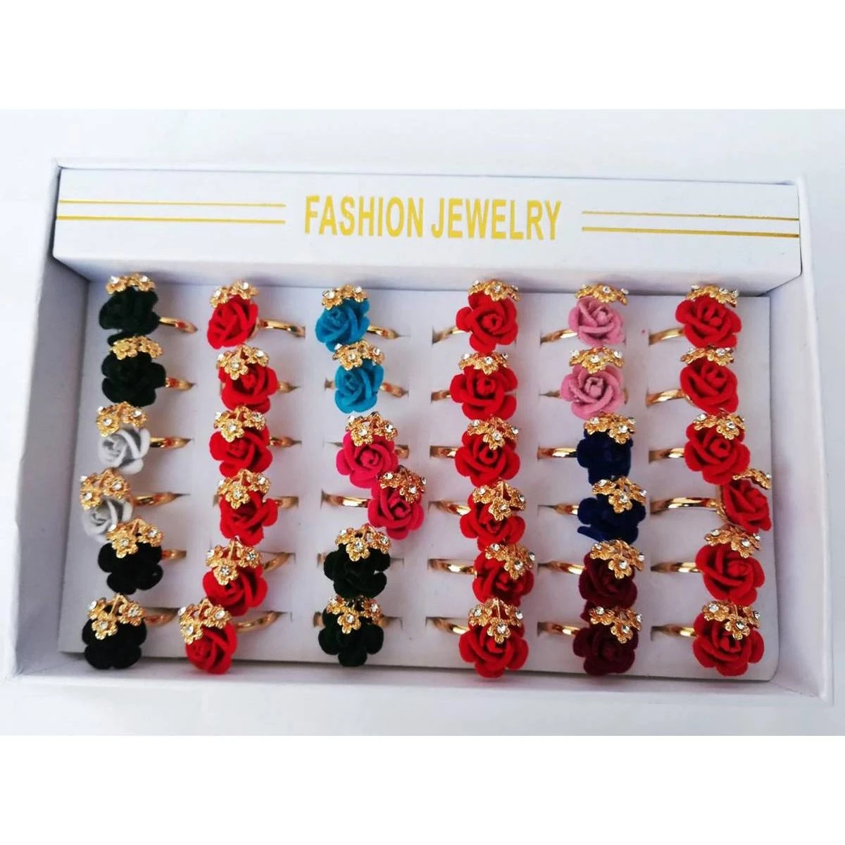 Multicolored Rose Ring Pack Of 6