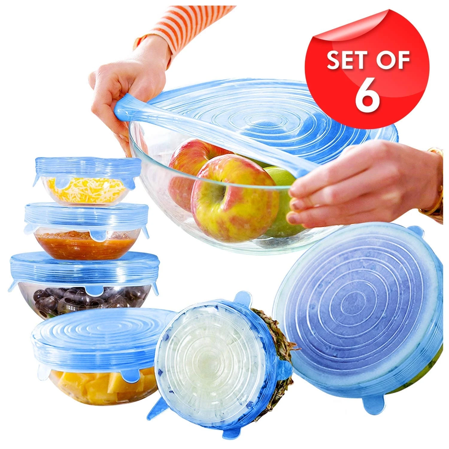 6 Pcs Silicone Lids Set Stretchable Lids Pot Covers Microwave Safe