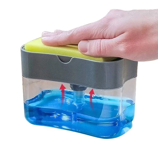 Soap Dispenser Pump with Sponge Manual Press Cleaning Liquid Container