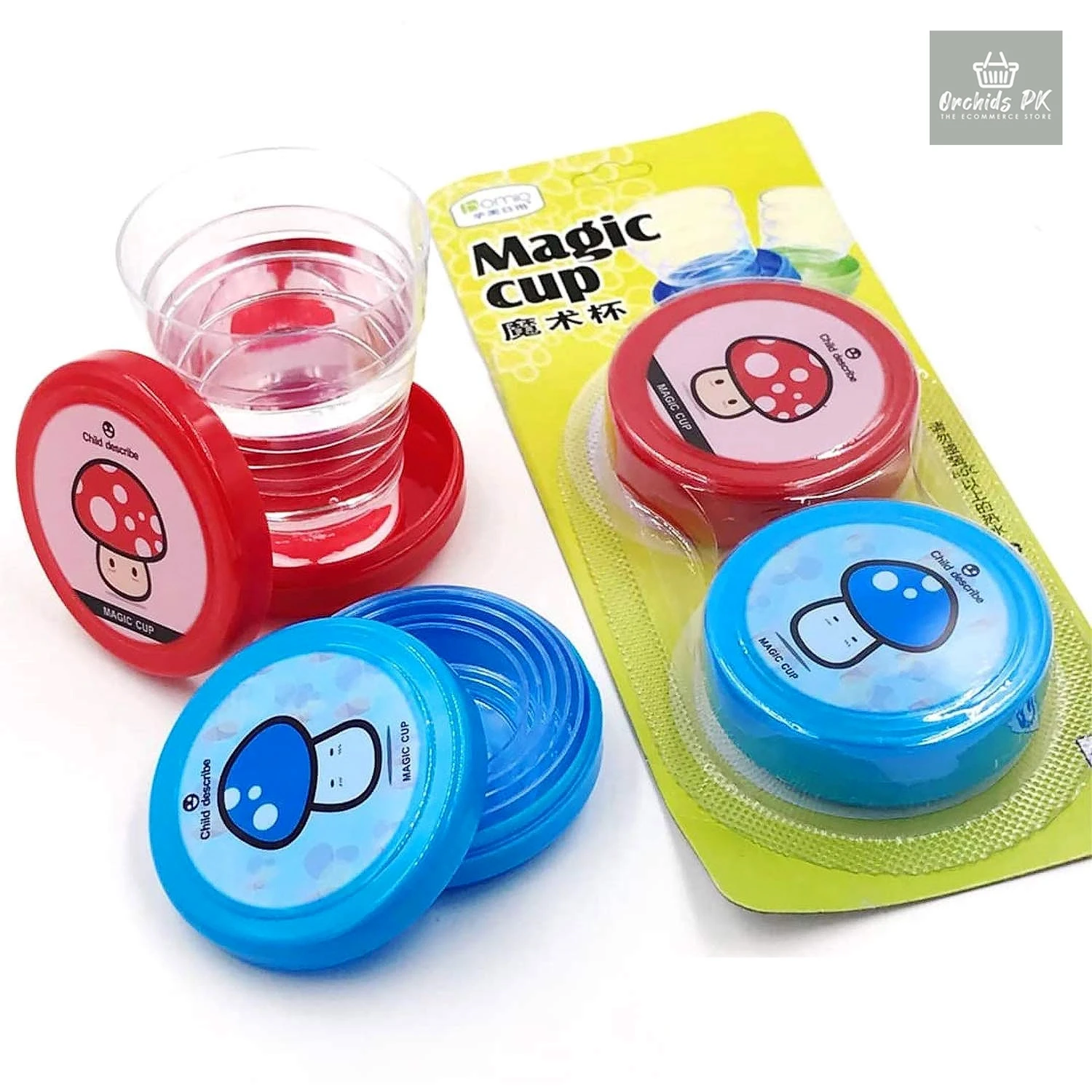 Pack of 2 Pc Portable Cartoon Printed Plastic Foldable Magic Cup Glass for kids - Water Cup Glass