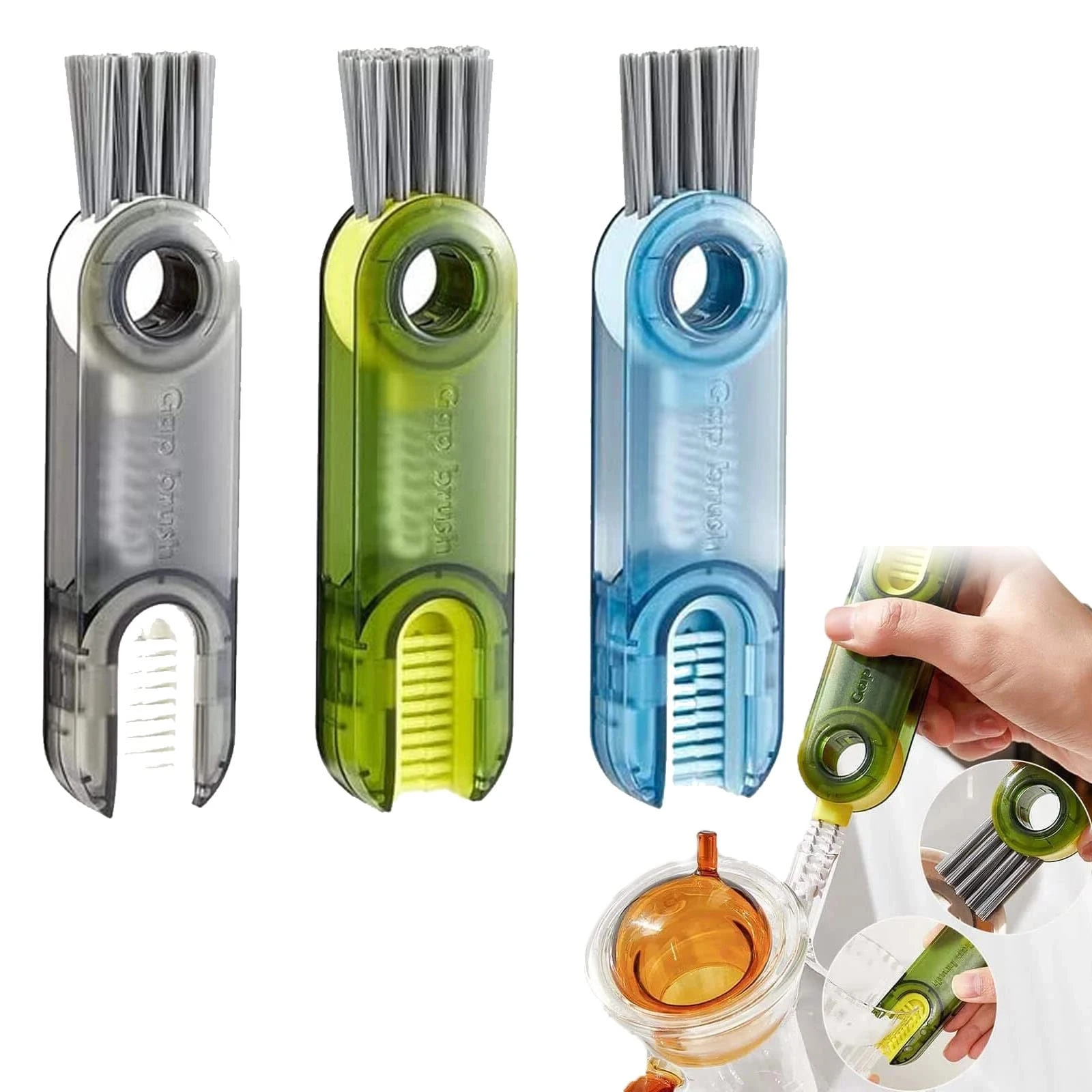 3 in 1 gap brush cleaning rubbing bottles feeder plates edges rotateable ajustable mini brushes