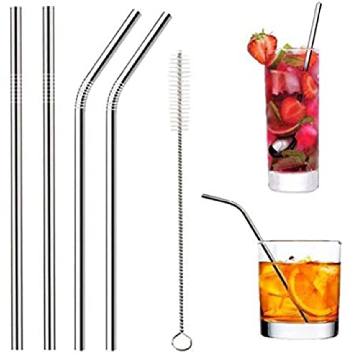 Drinkware metal straw reusable steel straw set drinking pipe set with cleaning brush tool