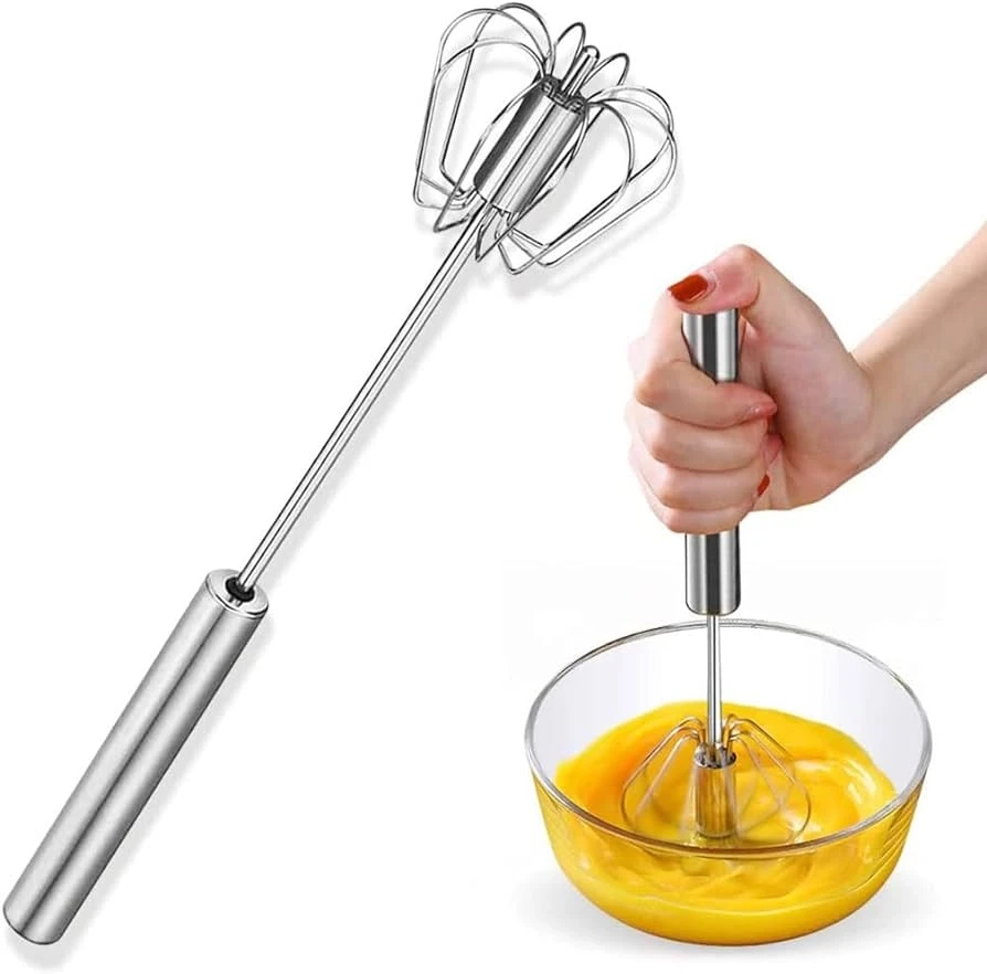 Semi-Automatic Manual Self Turning Stainless Steel Whisk Hand Mixer