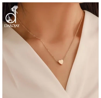 Darojay Tiny Pendant Women Heart Necklace Chain Love Shape Choker New Short Jewelry Gold