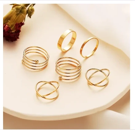 Simple 6 pecs Gold Creative Girls Rings Finger Nail Ring Sterling Personality Nail Art Jewelry Gift :