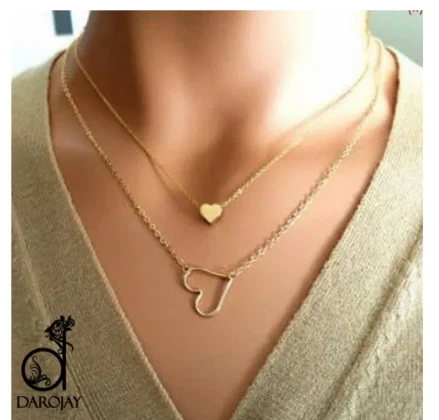 Double Layers Necklace Gold Geometric Heart Shape Chain Necklace for Women and Girls