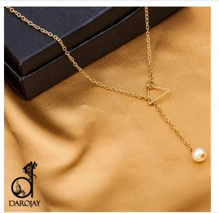 Golden Alloy Hollow Triangle Chains Pendant Necklace For Womens & Girls