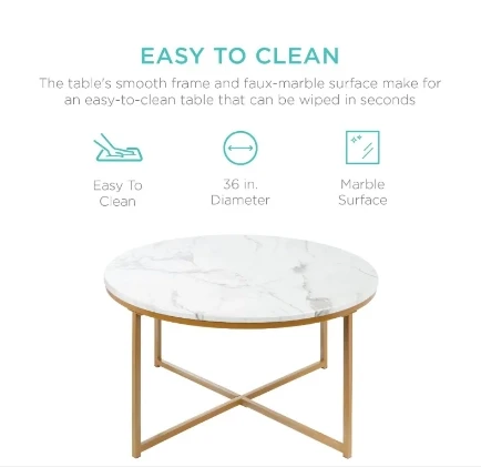 Best Choice Products 30" Marble Texture Modern Living Room Round Accent Center Coffee Table Metal Frame Golden Side Table Dining Table