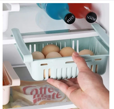 High Quality Unbreakable Adjustable & Stretchable Fridge Storage Basket Expandable Fridge Storage Rack Plastic Fridge Space Saver Food Organizer Tray Refrigerator Pull-out Drawers (Large Size)