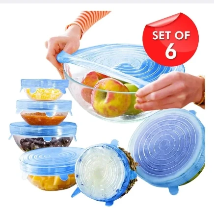 6 Pcs Kitchen Reusable Silicone Stretch Seal Lid Preservation Vacuum Food Storage Bowl Cover