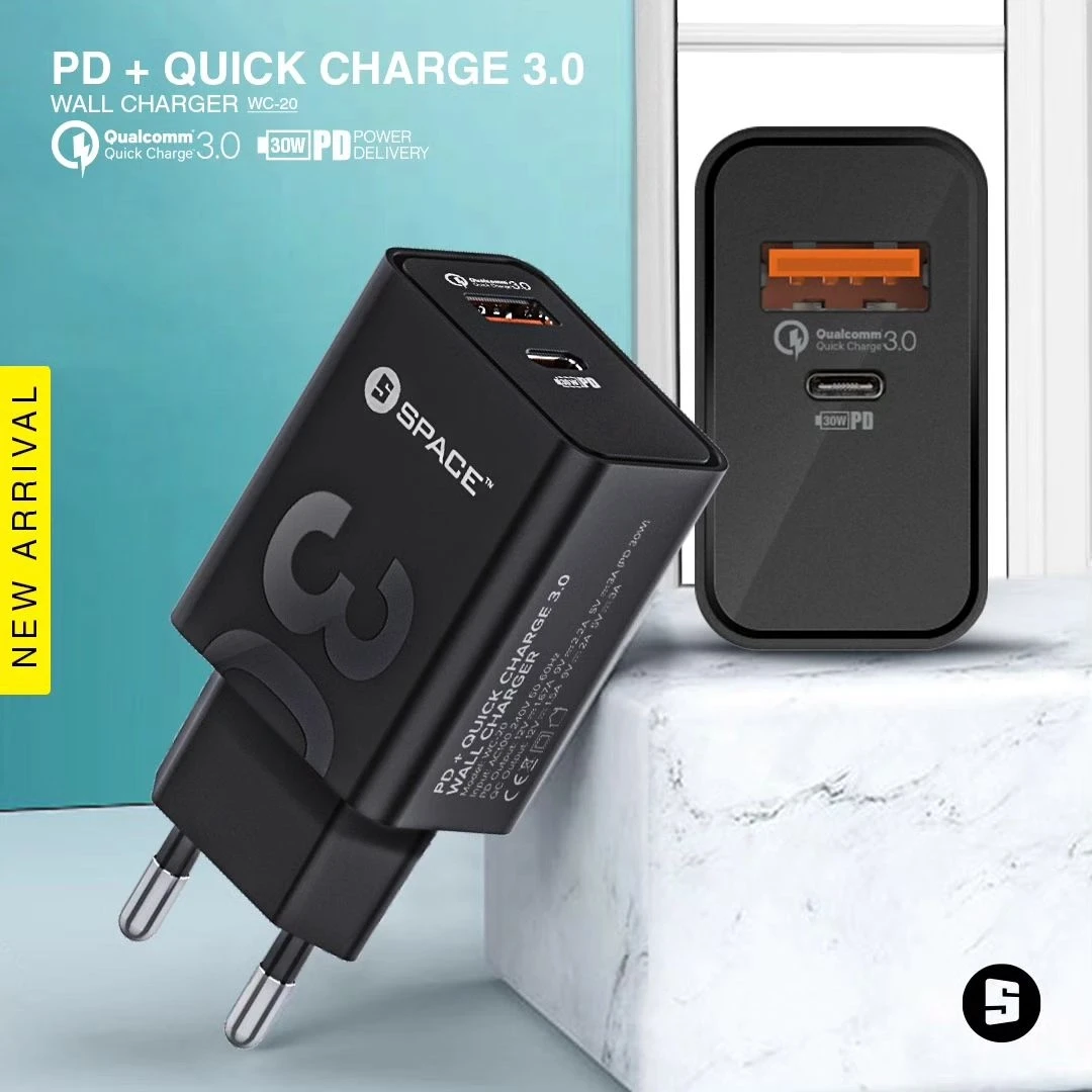 SPACE | PD + QUICK CHARGE 3.0 - 30Watt WC-20 (Single Port + Type C Port)