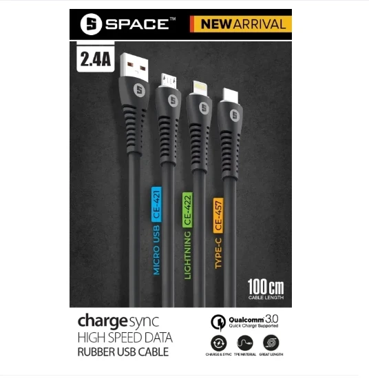 Space Fast 2.4A Charging and TYPE-C USB CABLE CE-457 QUALCOMM 3.0