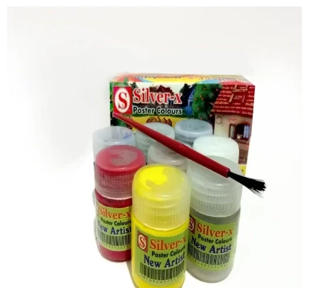 Poster Colours Paint Small Size With Brush - Multicolour Packing Of Eight Colours By Silverx