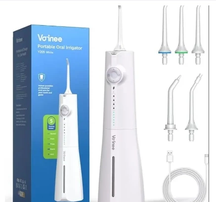 Voinee Water Dental Flosser Cordless Water Teeth Flosser with 5 Tips 5 Modes 6 Pressures Oral Irrigator for Braces 230ml IPX7 Waterproof Water Dental Flosser