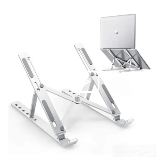 Portable Aluminum Foldable Laptop Metal Stand Hinge Adjustable Height Folding Holder Solid With Anti Slip Rubber Grips Silver