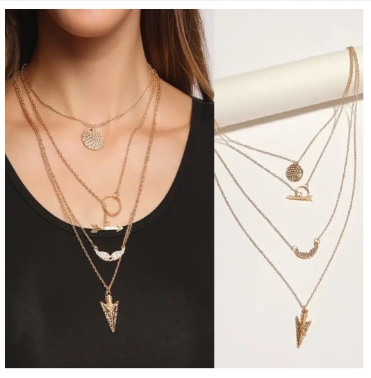 Necklace for Women Golden Alloy Bohemia 4 layer Arrow Necklace for Girl