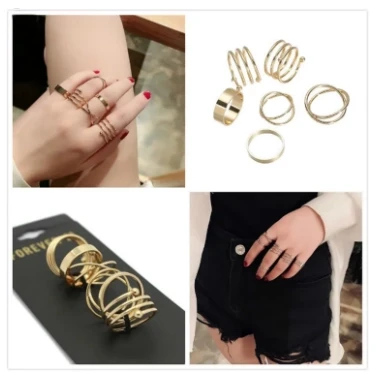 Glamorous Gold Rings for Stylish Girls - Simple 6 Piece Set with Personality Nail Art and a Sterling Silver Finish/ rings for girls / rings for women / rings for girls set