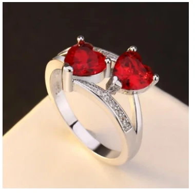 Top Trend Silver Created Red Ruby Heart Ring for Girls & Women