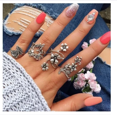 Rings for Women Rose Flower Charm Bohemia Floral Ring Set For Girls