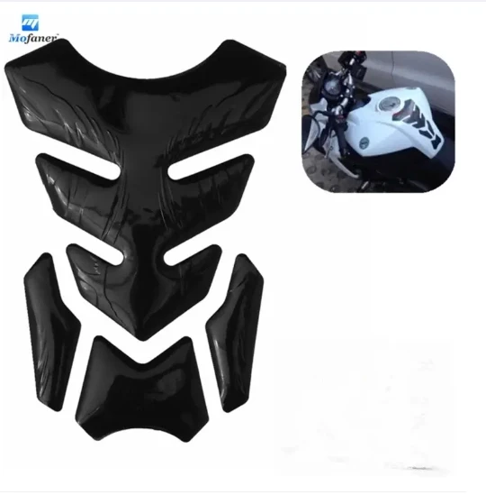 3D Gloss Black Stereo Rubber Motorcycle Gas Fuel Oil Tank Pad Sticker Protector Cover Fish Bone Decals Black Pro Gripper