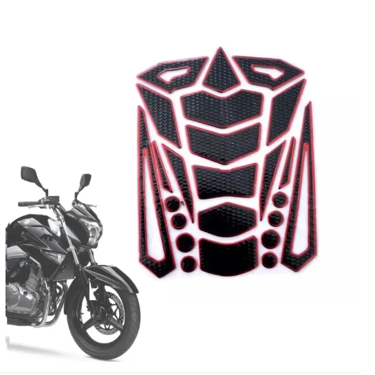 SPIRAL FISHBONE 3D BLACK WITH RED OUTLINE MOTORCYCLE FUEL TANK PAD, DECAL STICKER