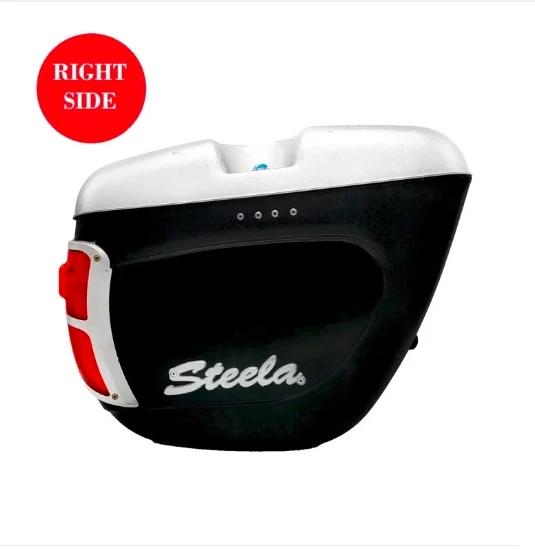 1- PC of Motorcycle Side Box Black with Silver Cap (Right Side) | Tail Box | Tourist Box With LED Back Light STEELA