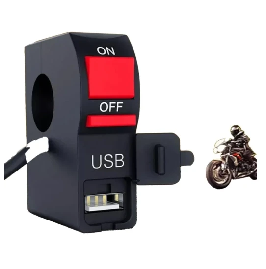 High Quality 2 Amp-5V Universal Motorcycle Handlebar Start Switch On Off Button With USB Charger Headlight Indicator Switch