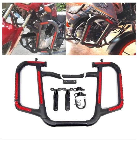 AKE - Universal Motorcycle Reflective Crash Protector Bar (Safe Guard) For Yamaha Ybr , Ybr-G, Ybz , Honda Cb150f, Honda Cb125f, Gr150, Gs150