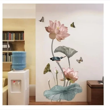 Lotus Flower Wall Stickers Watercolor Ink Lotus Wall Decals Traditional Style Artwork Sticker Bedroom Living Room GS-9382