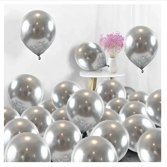 15 Silver Metallic Balloons Pack In Large Size