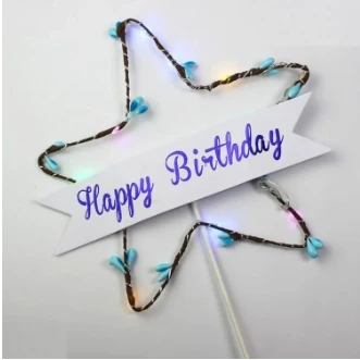 LED Lights (Custmize) & Happy Birthday Nikah Mubarik Happy Annyversary Cake topper for Birthday Party Decorations 4 inches