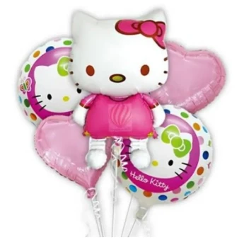 5 pcs of Hello Kitty Foil balloon set., 100 % Safe, Lasts up to 10 hrs, Balloons filled with Helium gas