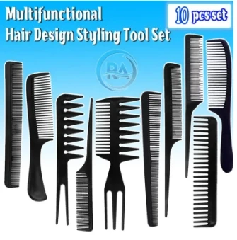 10Pcs/Set Women Men Professional Hairdressing Combs Curly Multifunctional Hair Design Styling Tool Set Combs Anti-Static Salon Barber Hair Combs Set, Black Comb Brush Supplies Hair Washing Brush Heat Resistance Fine Tooth Tail Comb