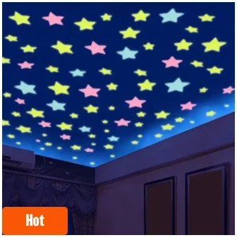 Pack of 100 - Fluorescent Night Glowing Stars Wall Sticker