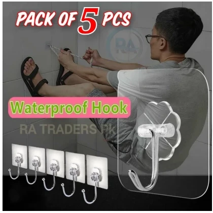 Pack of 5- Magic Hook Without Nails Transparent Strong Sticky Heavy Magic Wall Hook Reusable Adhesive Hooks