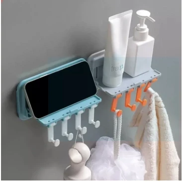 Multifunction Self-Adhesive Wall-Mounted Storage Box Organizer Punch-Free Wall Hanging Mobile Phone Holder Bathroom Storage RackFoldable