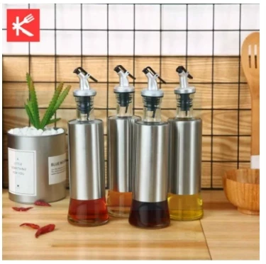 300ml Glass oil dispenser stainless steel bottle Kitchen Cooking Oil Vinegar Bottle with Dropper Best For Olive oil Usage