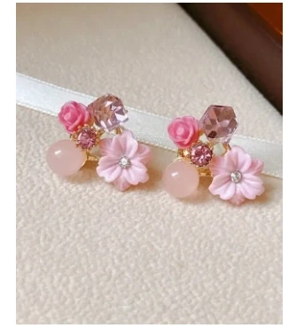 Sajalo New arrival ears studs with pink cristal for females