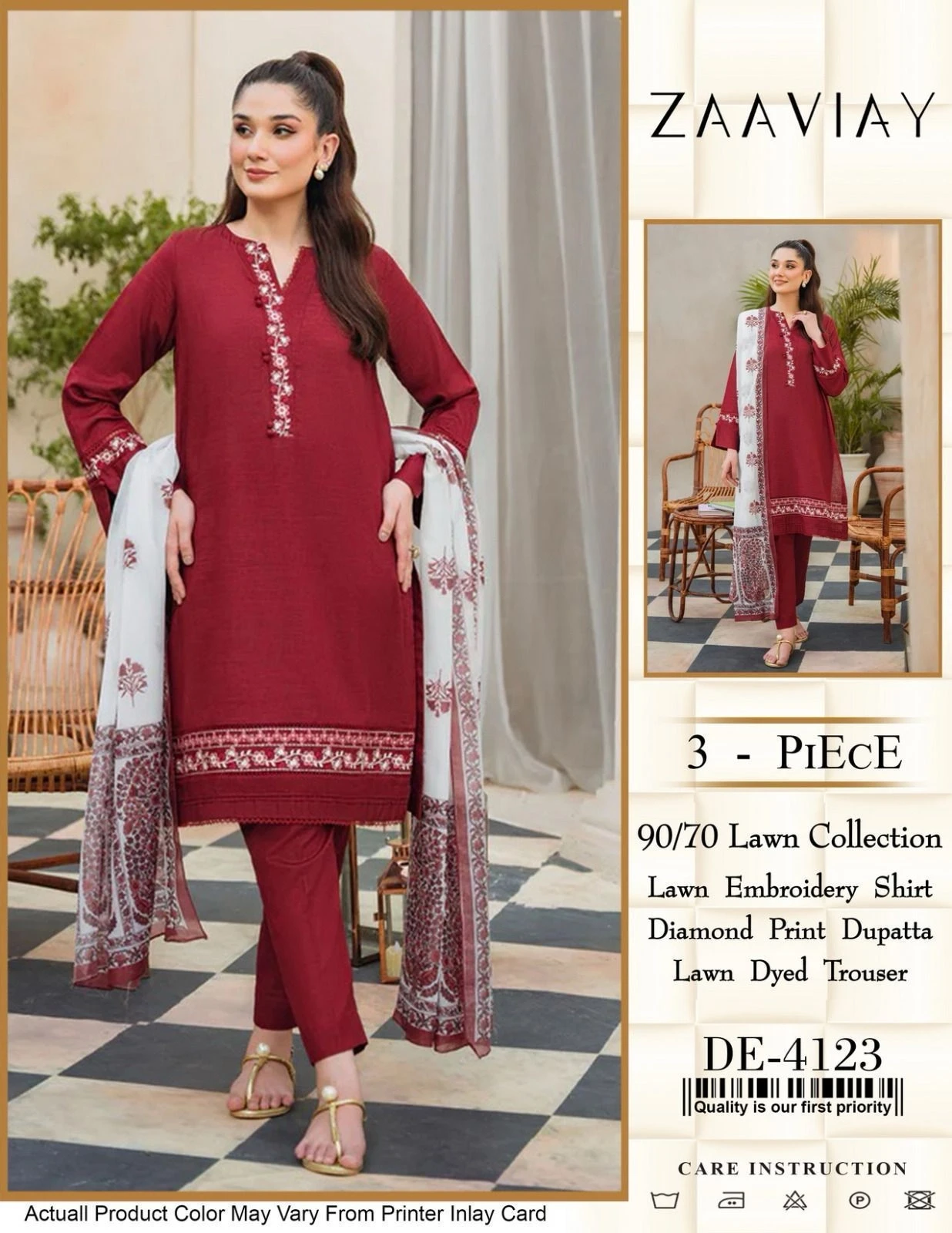 Embroidery Zaviya 4123 on 90/70 fine Airjet Lawn