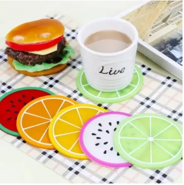 Colorful silicon Fruit Coaster Tea Cup mat Drink Holder Tea placemats Slice Silicone Drink Cup Mat for Drinks Prevent Furniture and Tabletop