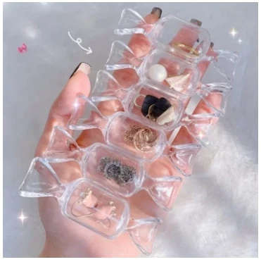 4Pcs Creative Transparent Candy Jewelry Box Shape Mini Plastic Box Rings Earrings, Jewellery Storage Boxes Organizer Box Gift