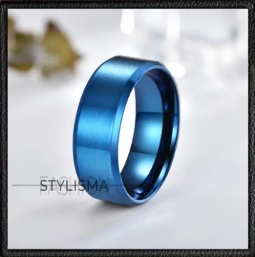 Stylisma Elegant Band Blue Stainless Steel Shiny Band Ring For Men