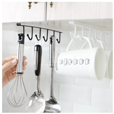 6 Hook Hanger Under Shelf Coffee Mug Cup Spoon Holder Rack Organizer Kitchen Cabinet hanger cupboard space saver