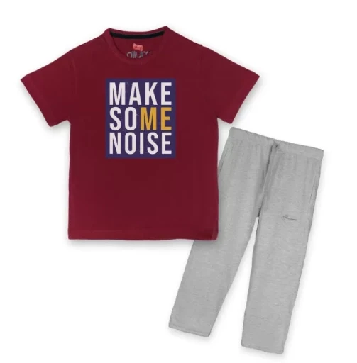 Allurepremium Boys T-Shirt Maroon Noise With Pajama