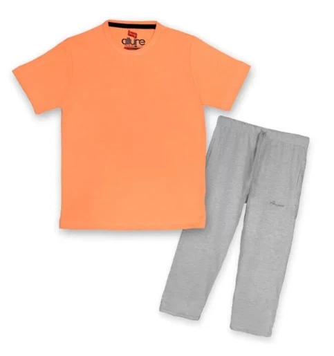 Allurepremium Boys T-Shirt Plain Orange With Pajama