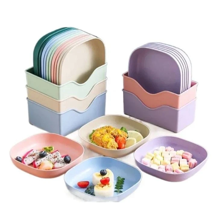 Plastic Plates with Stand - 10 Pcs Reusable Plastic Dish for Kitchen